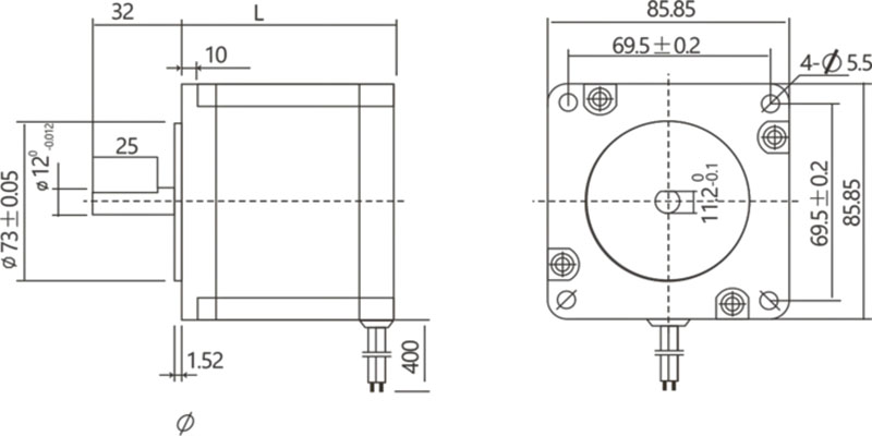 57/86mm Series 3 Phase Dimensions