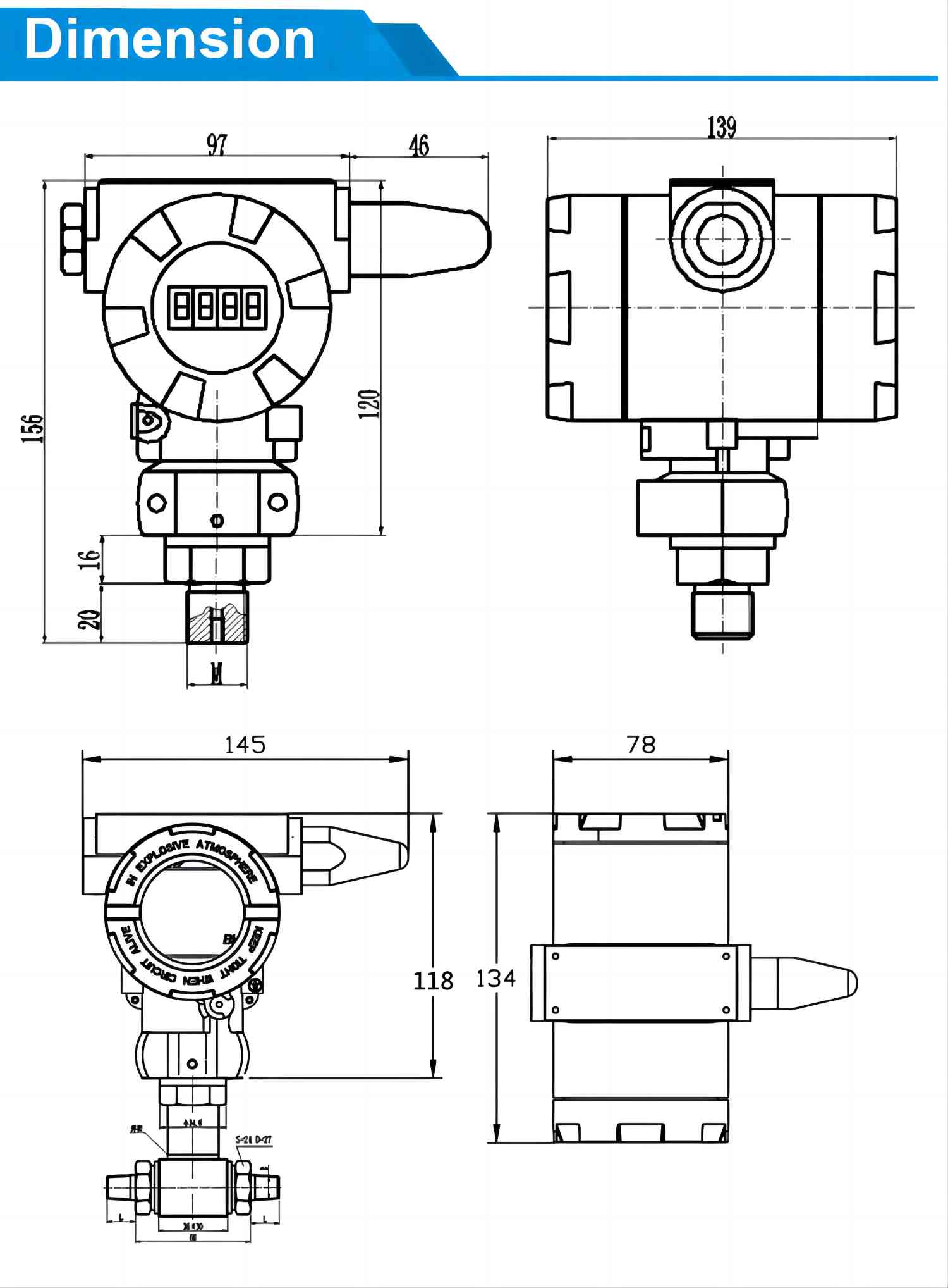 wireless pressure sensor dimension