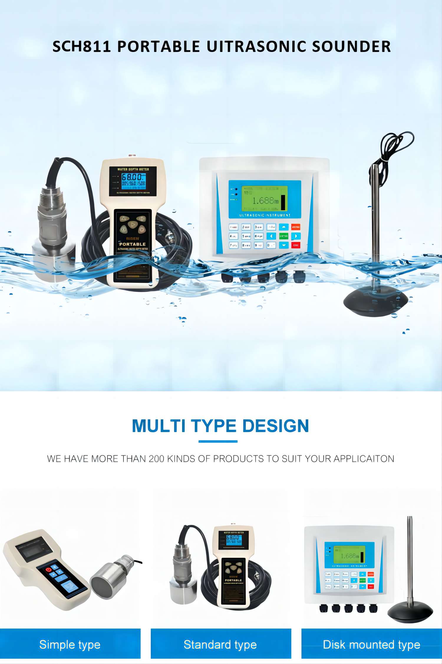 Portable Ultrasonic Liquid Level MULTITYPE DESIGN