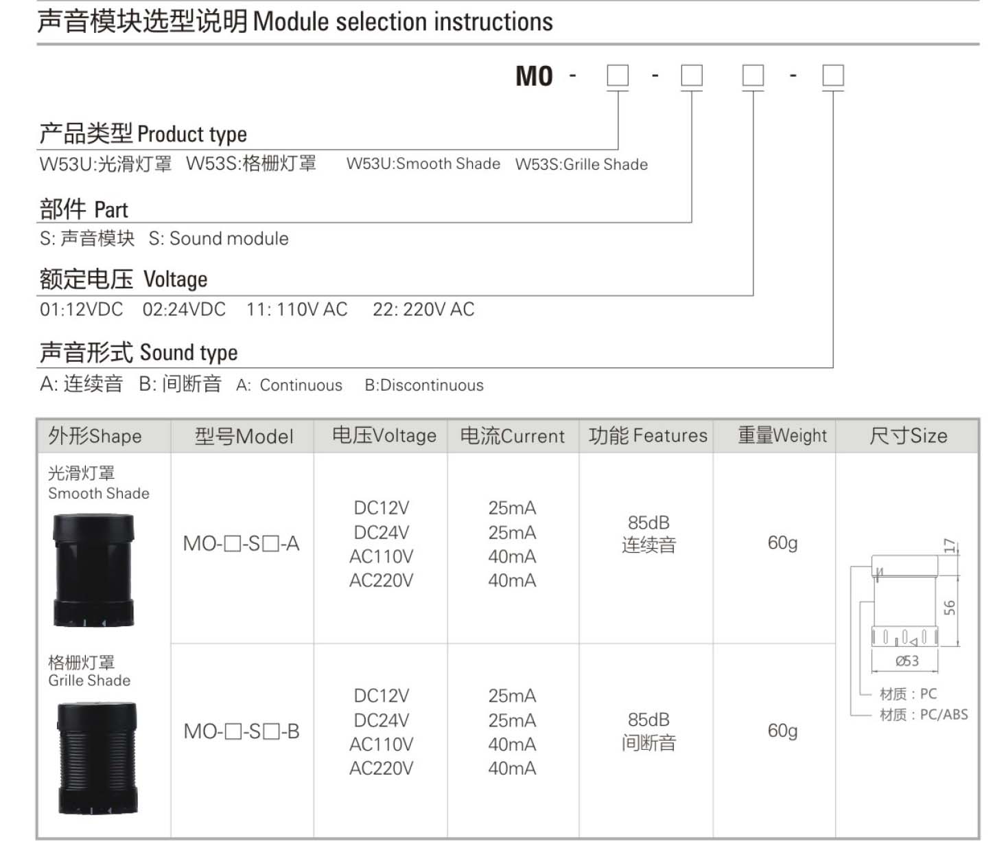 Module selection instructions