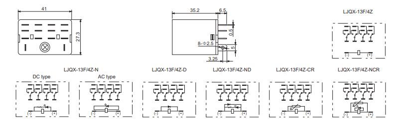 LJQX-13F-4Z Installation dimensions and connecting diagram