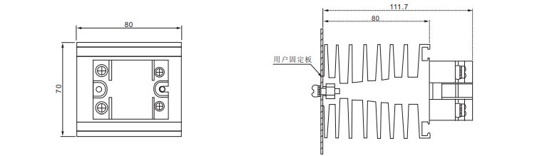 25A~40A Dimensions of the equipped radiator